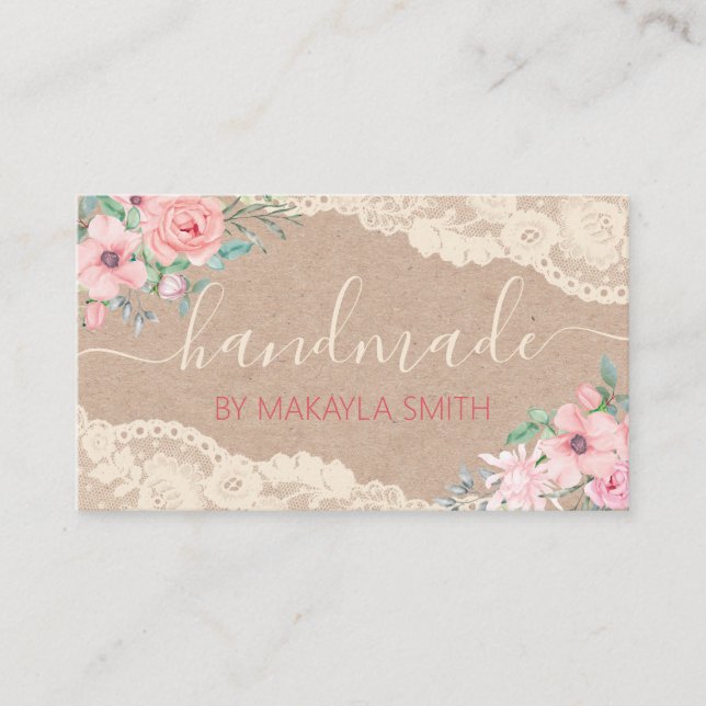 Rustic Kraft Lace Handmade Spa Bath Body Candle Business Card (Front)