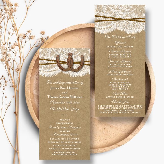Rustic Kraft, Lace & Horseshoe Wedding Programs (Creator Uploaded)
