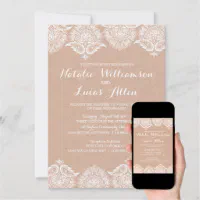 Kraft Wedding Invitation Set Personalised Lace Wedding Card Rustic Ele