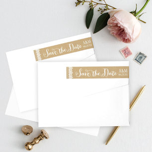 Rustic Kraft Lace Wedding Save the Date Wrap Around Label