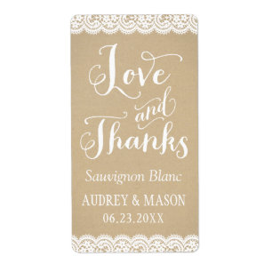Rustic Kraft Lace Wine Wedding Favor Label