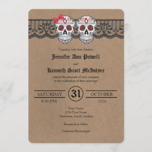 Rustic Kraft & LaceSugar Skull Wedding Invitations