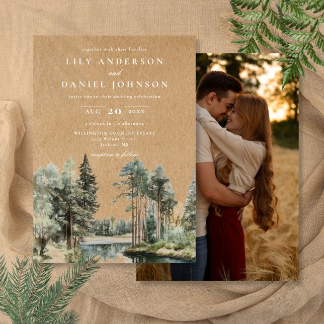 Rustic Kraft Lake Forest Woodland Photo Wedding Invitation (Rustic Kraft Lake Forest Woodland Photo Wedding Invitation)