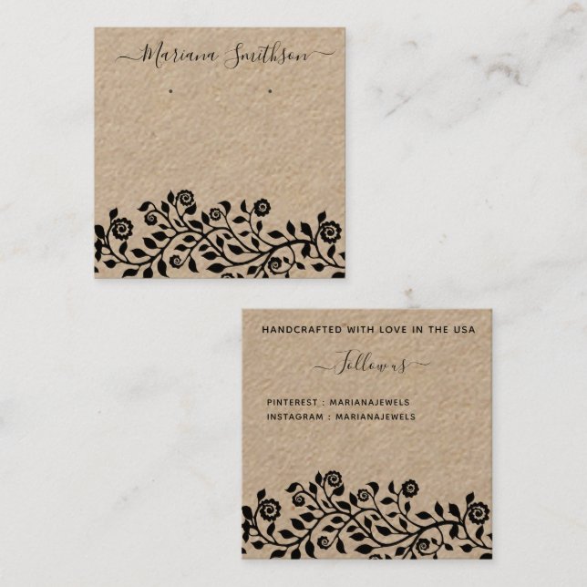   Rustic Kraft Large Bridal Earrings Display Cards (Front/Back)