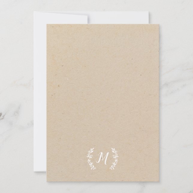 Rustic Kraft Laurel Wreath Monogram Note Card (Front)