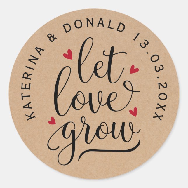 Rustic Kraft Let Love Grow Wedding Seeds Classic Round Sticker (Front)
