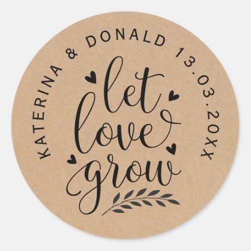 Rustic Kraft Let Love Grow Wedding Seeds  Classic Round Sticker