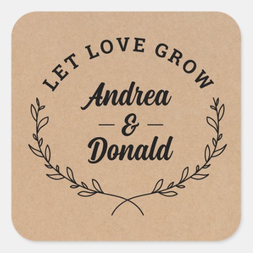 Rustic Kraft Let Love Grow Wedding Seeds Square St Square Sticker