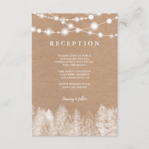 Rustic kraft lights winter pine trees reception enclosure card