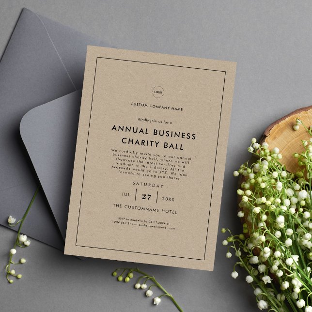 Rustic Kraft Logo Business Company Dinner Party Invitation (Creator Uploaded)