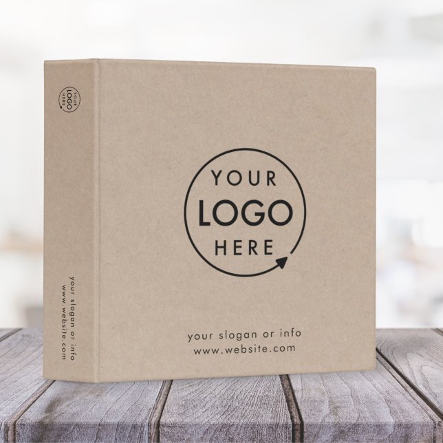 Rustic Kraft Logo | Business Corporate Modern 3 Ring Binder (Rustic Kraft company branded professional binders for small business promotion & record keeping.)