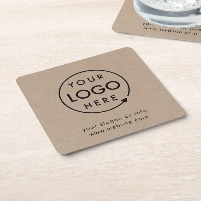 Rustic Kraft Logo | Business Corporate Modern Square Paper Coaster (Angled)
