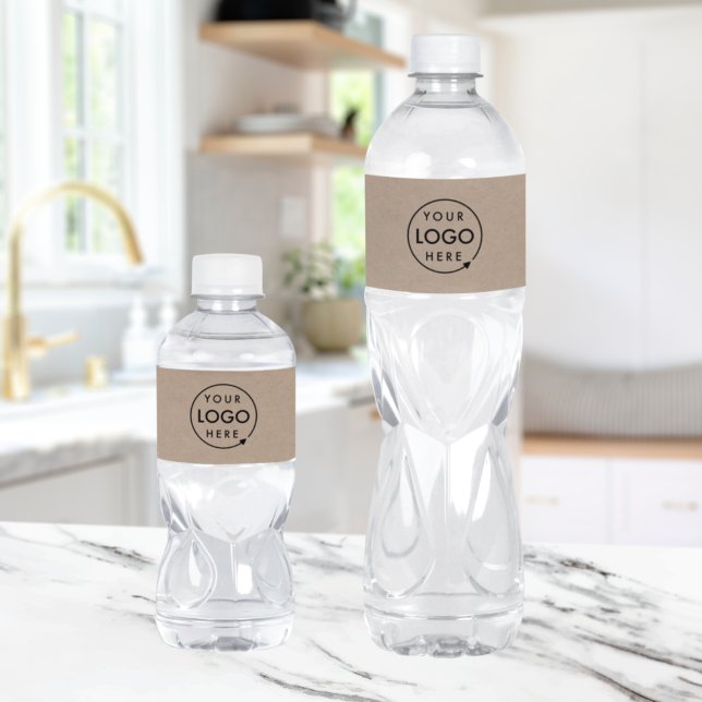Rustic Kraft Logo | Business Corporate Modern Water Bottle Label (Rustic Kraft company branded water bottle label wraps for small business events & promotional swag.)