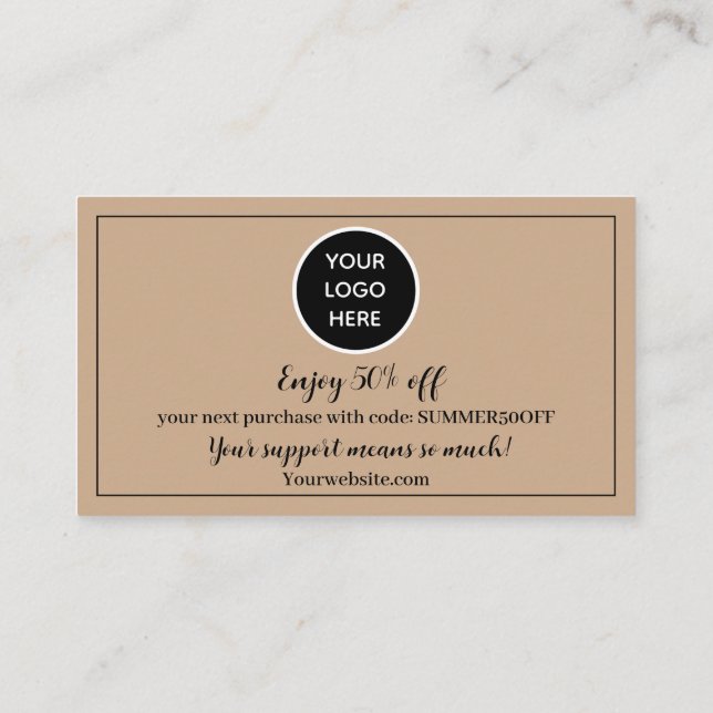 Rustic kraft Logo Thank you Business Reward Punch Loyalty Card (Back)