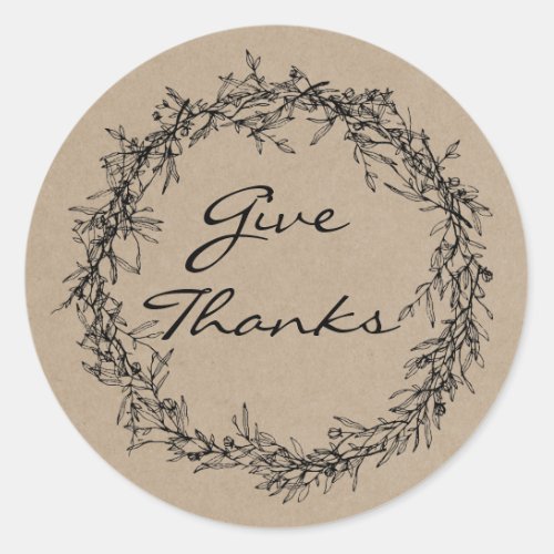 Rustic Kraft Look Give Thanks Thanksgiving Sticker