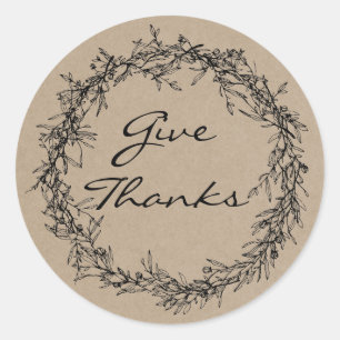 Rustic Kraft Look Give Thanks Thanksgiving Sticker