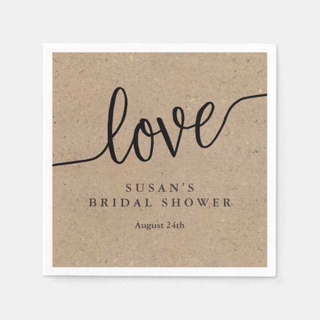 Rustic Kraft Love Bridal Shower Personalized Napkins (Front)