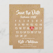Rustic Kraft Love Heart Calendar Save the Date Announcement Postcard (Front/Back)