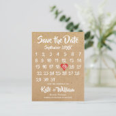 Rustic Kraft Love Heart Calendar Save the Date Announcement Postcard (Standing Front)