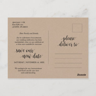 Rustic Kraft, love is patient, wedding postponed Postcard