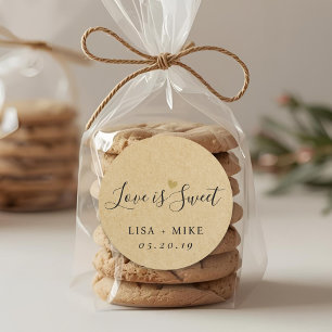 Rustic Kraft Love is Sweet Wedding Sweets Favor Classic Round Sticker