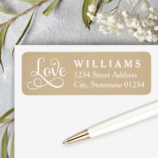 Rustic Kraft Love Script Wedding Address Label (Creator Uploaded)