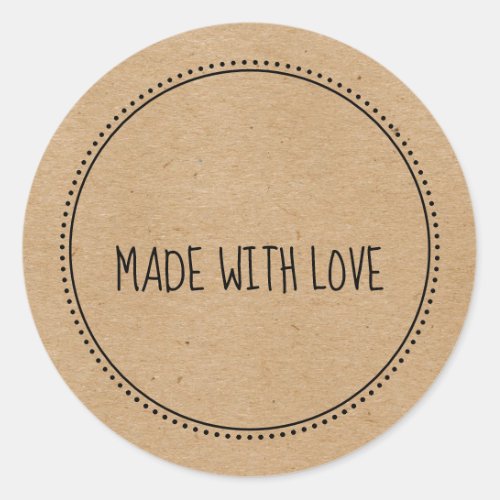 Rustic Kraft Made With Love Handwritten Dotted Classic Round Sticker