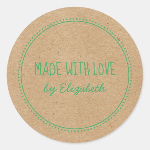 Rustic Kraft Made With Love Handwritten Milgrain C Classic Round Sticker