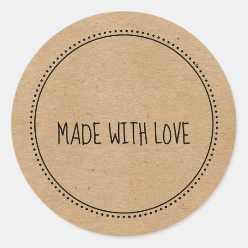 Rustic Kraft Made With Love Handwritten Milgrain Classic Round Sticker