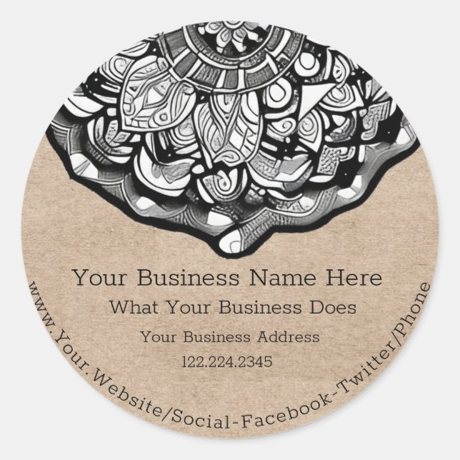 Rustic Kraft Mandala Classic Round Sticker (Front)