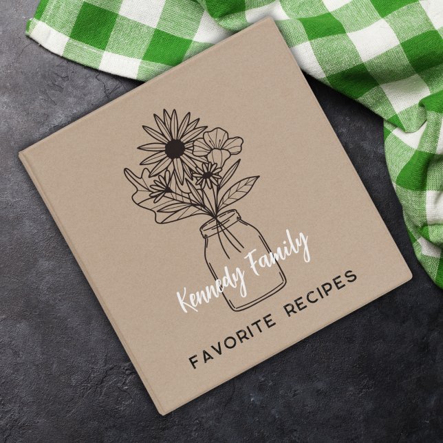 Rustic Kraft Mason Jar Family Recipe Cookbook 3 Ring Binder (Creator Uploaded)
