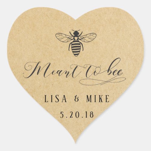 Rustic Kraft Meant to Bee Honey Wedding Favor Heart Sticker