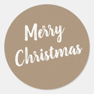 Rustic Kraft Merry Christmas In White Classic Round Sticker
