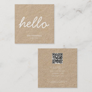 Rustic Kraft Minimalist Clean Simple QR Code Square Business Card