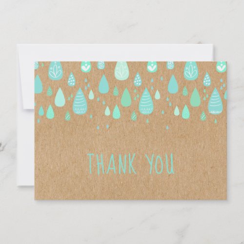 Rustic Kraft Mint Green Raindrops Script Thank You