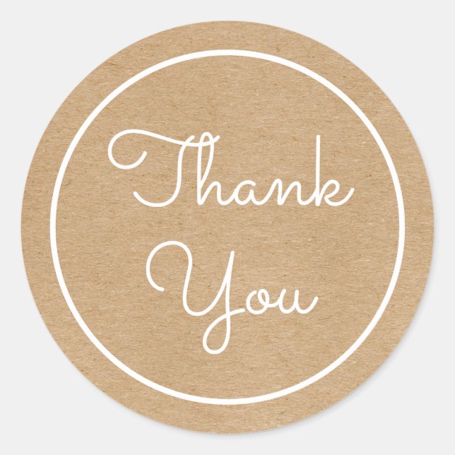 Rustic Kraft Modern Simple Chic Thank You Classic Round Sticker (Front)