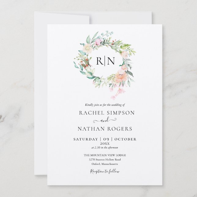 Rustic Kraft Monogram Roses Floral Wedding Invitation (Front)