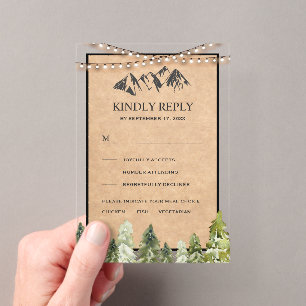 Rustic Kraft Mountain Forest Wedding Acrylic Rsvp Card