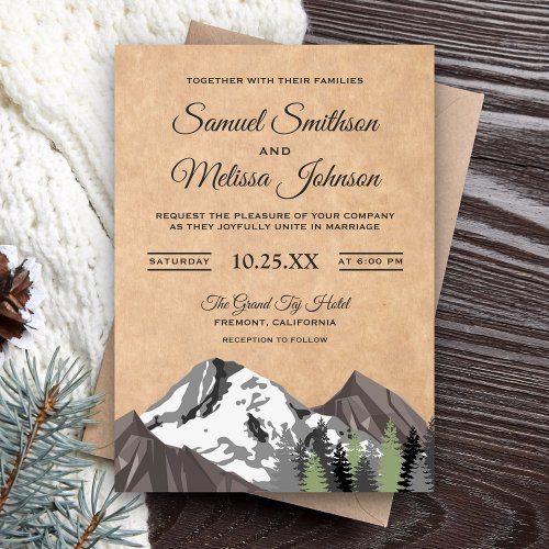 Rustic Kraft Mountain Forest Wedding Invitation