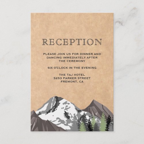 Rustic Kraft Mountain Forest Wedding Reception Enclosure Card