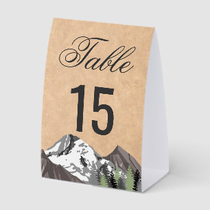 Rustic Kraft Mountain Forest Wedding Table Number Paper Table Tent