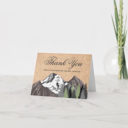 Rustic Kraft Mountain Forest Wedding Thank You Card