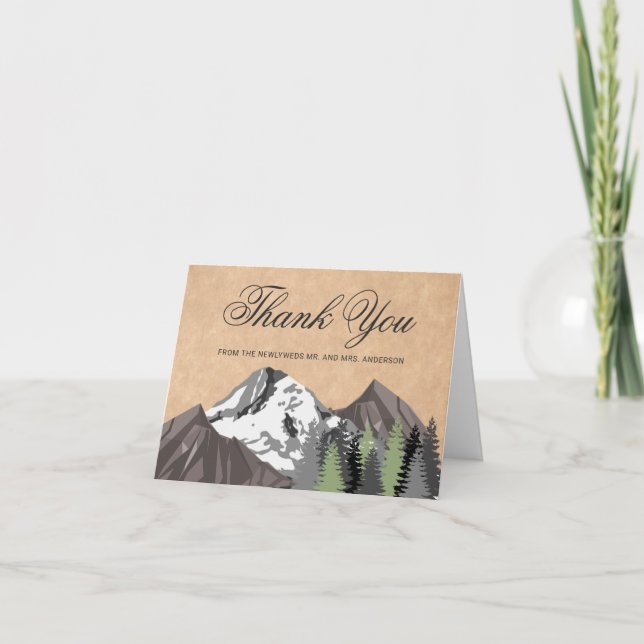 Rustic Kraft Mountain Forest Wedding Thank You Card (Front)