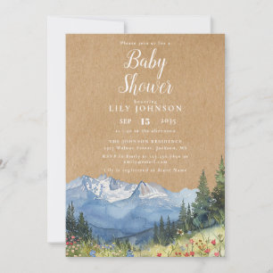 Rustic Kraft Mountain Wildflower Baby Shower Invitation