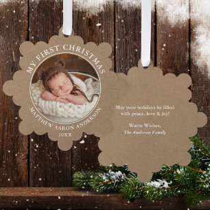 Rustic Kraft My First Christmas Photo Ornament Card