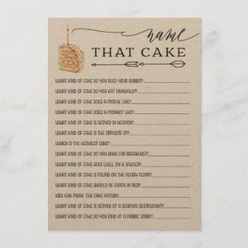 Rustic Kraft Name That Cake Bridal Shower Game Enclosure Card by joyonpaper at Zazzle