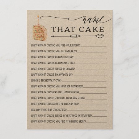 Rustic Kraft Name That Cake Bridal Shower Game Enclosure Card