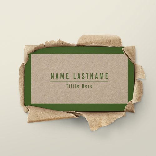 Rustic Kraft Natural Green Simple Basic Frame Business Card