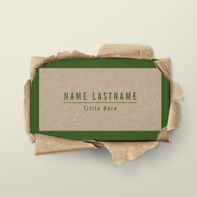 Rustic Kraft Natural Green Simple Basic Frame Business Card (Creator Uploaded)