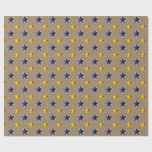 Rustic Kraft Navy Blue Gold Stars Holiday Wrapping Paper (Flat)
